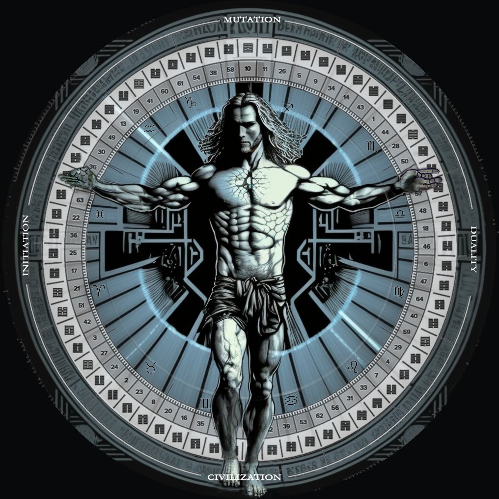 Biohacking LAB logo: Vitruvian man in a gate wheel, version without lettering