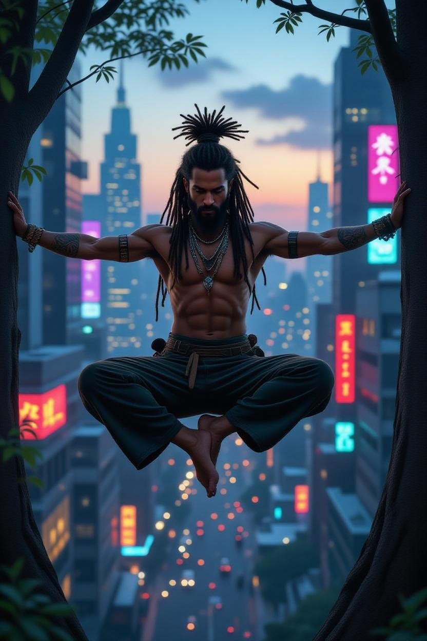 Illustration: yoga against a city backdrop